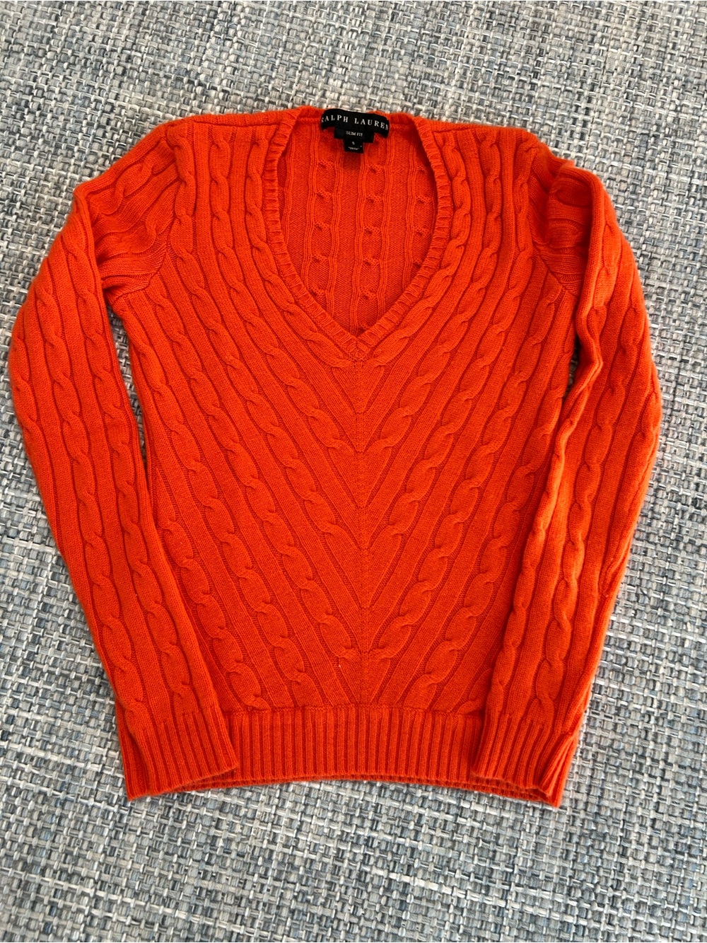 Ralph Lauren Orange Cable-Knit V-Neck Sweater